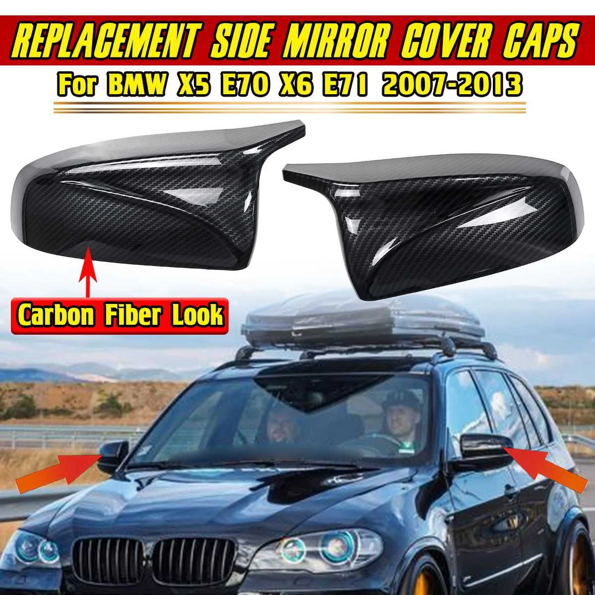 2pcs Replacement Wing Side Mirror Cover Caps For BMW X5 X6 E70 E71 2007-2013 Car Door Rear View Rearview Mirror Cover Trim