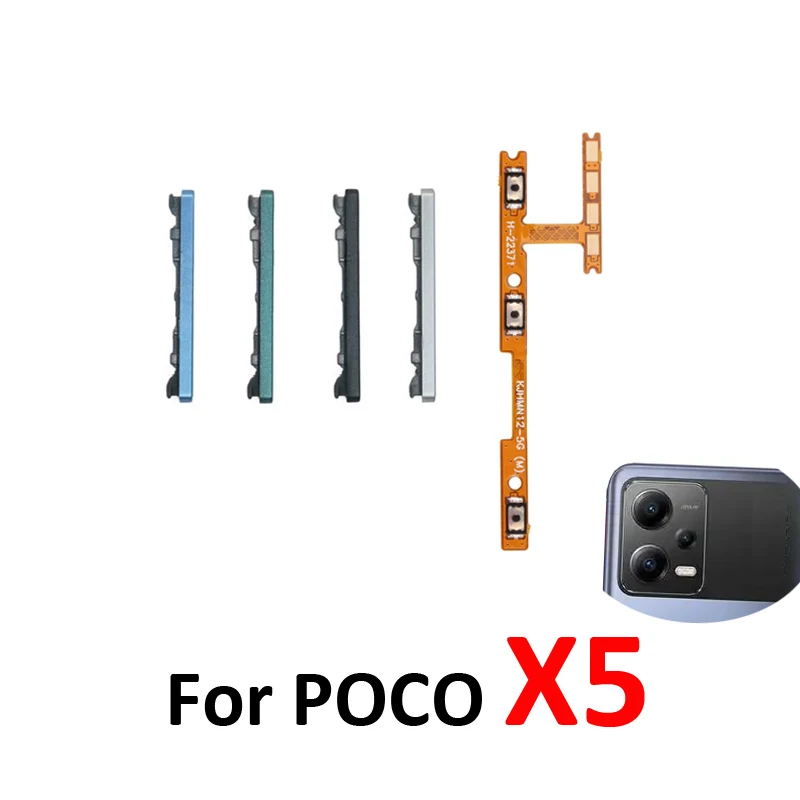 For Xiaomi Pocophone POCO X5 Phone New Volume Button Up Down External Key Internal Power On Off Flex Cable Replacement Parts
