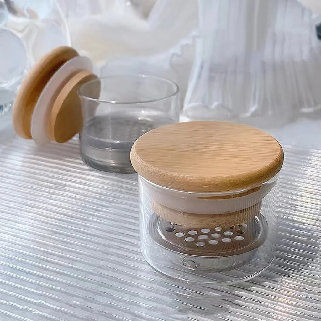 زجاج تنظيف فرشاة الأظافر مع فلتر مقاوم للصدأ، كوب كريستالي بغطاء لحاوية غسالة فرشاة جل لفن الأظافر