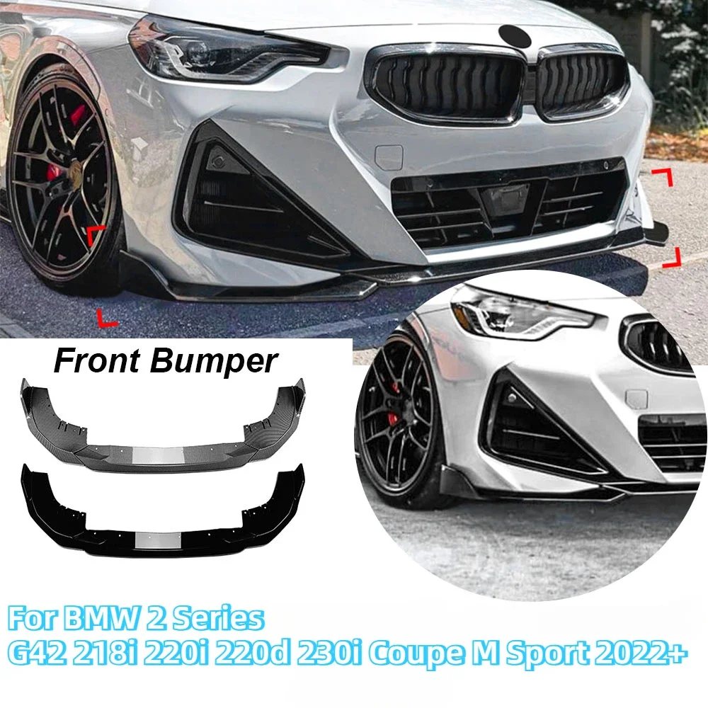 For BMW 2 Series G42 218i 220i 220d 230i Coupe M Sport 2022+ Car Front Bumper Splitter Lip Body Kit Spoiler Gloss Black Canard