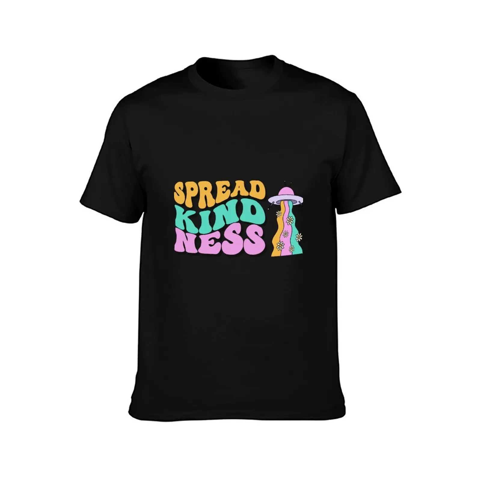 SPREAD KINDNESS Pastel UFO Rainbow T-Shirt, Summer Casual Cotton Tee, Oversized Streetwear Tops, Vintage Graphic Print