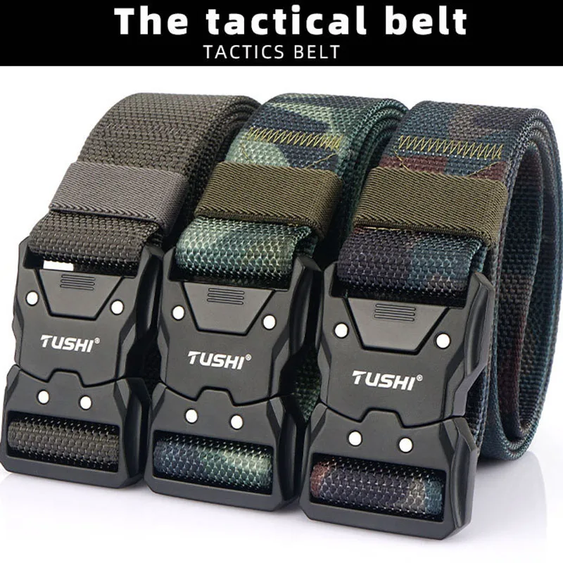 أحزمة تكتيكية عالية الجودة للرجال من النايلون والقماش العسكري، متعددة الوظائف للصيد في الهواء الطلق وحزام القتال والبقاء على قيد الحياة