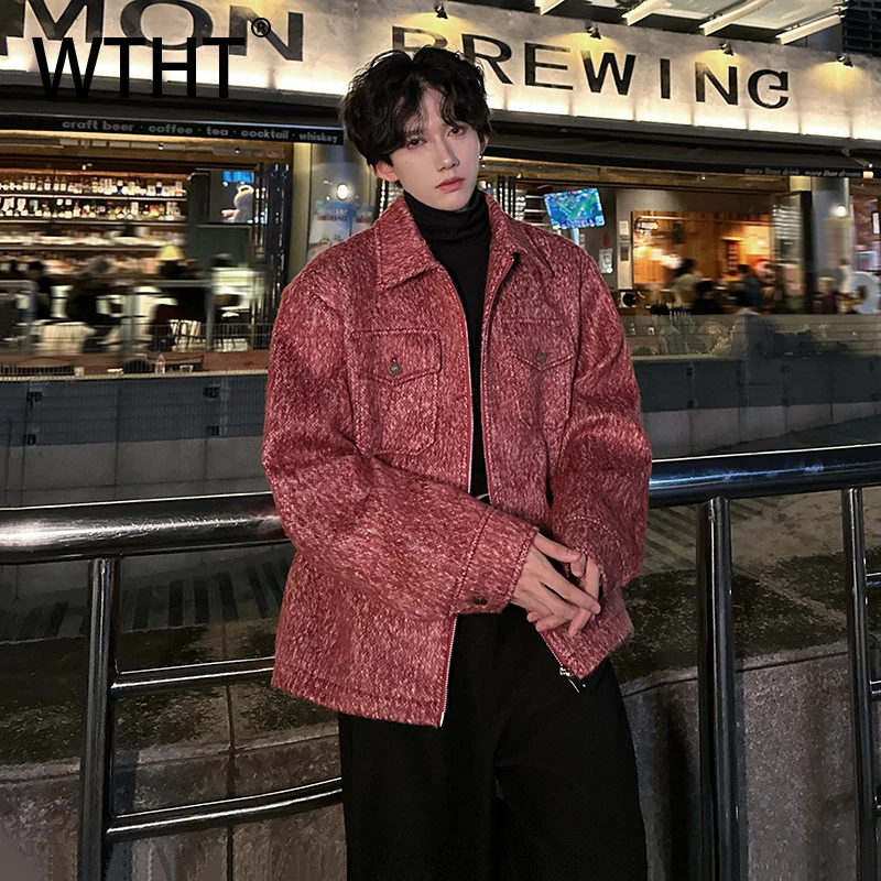 

WTHT модные мужские однотонные свободные пальто со сращенными карманами, модные куртки с отложным воротником и длинными рукавами, мужские куртки, осень 2023, 2A2165