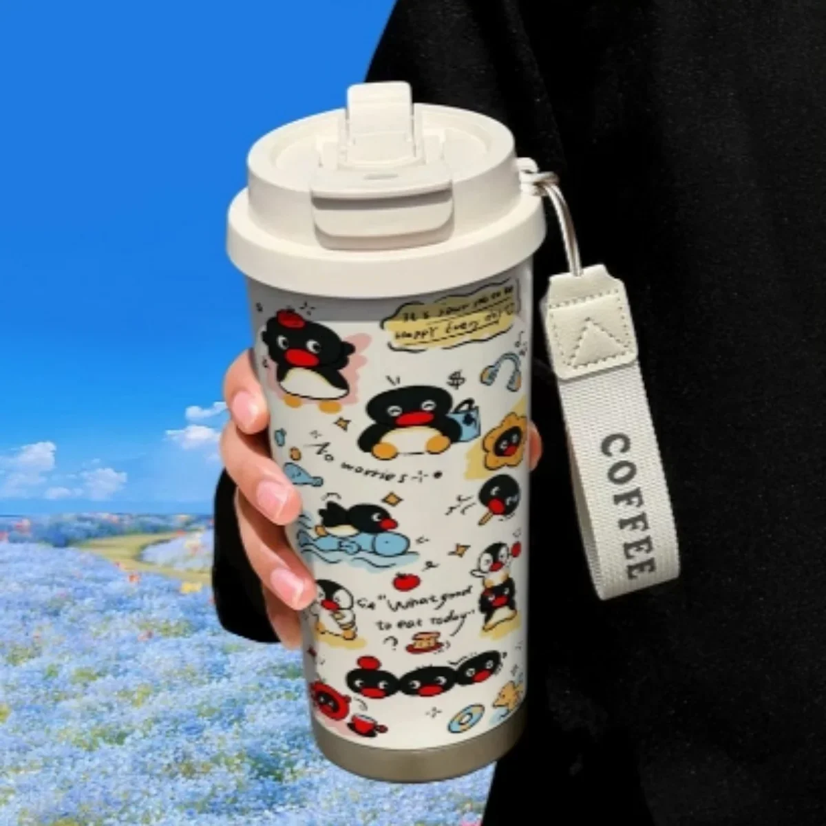 أنيمي Pingu كوب قارورة عازلة الكرتون لطيف فنجان القهوة سعة كبيرة مياه الفولاذ المقاوم للصدأ كوب المحمولة كوب ماء القش هدايا الطلاب #6