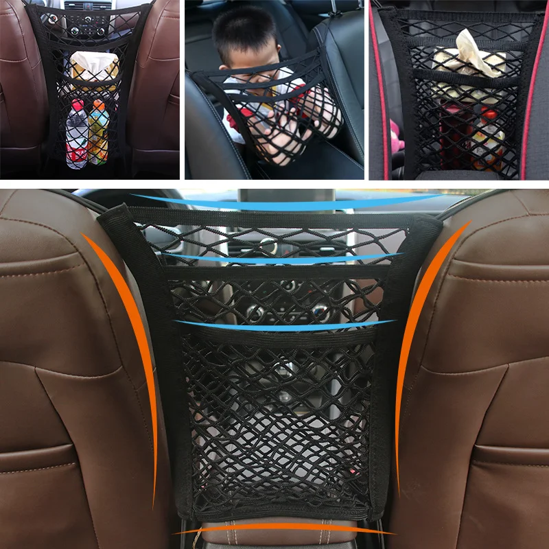 Car Interior Trunk Seat Back Elastic Mesh 2024 Best-selling Universal Cars Seat Elastic String Net Storage Bag Auto Accessories