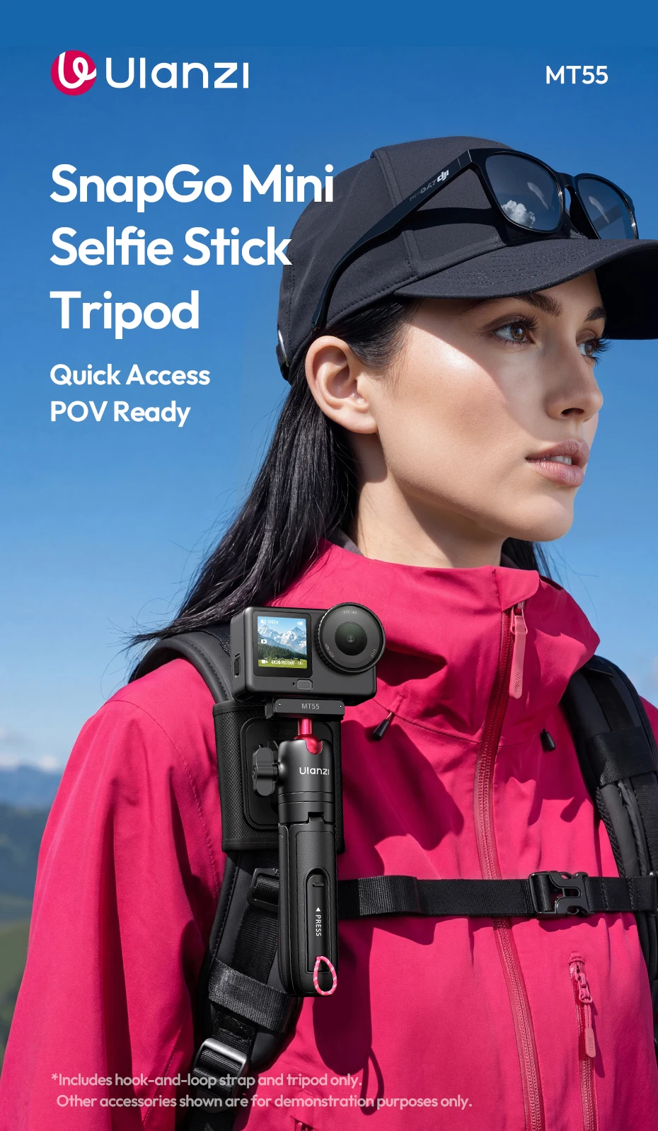 Ulanzi MT55 SnapGo Mini Selfie-Stick Stativ Overhead Mantis Rucksackhalterung für DJI Action6/Nano für Insta360 Go Ultra für Reisen – Detail 1