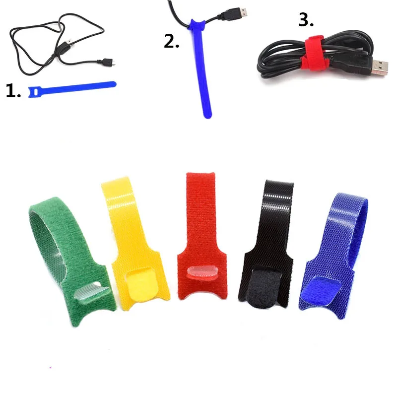 100 Pcs Reusable T-type Binding Belt Organizer Nylon Straps 12x300mm Hook and Loop Adhesive Cord Management Cable Winder