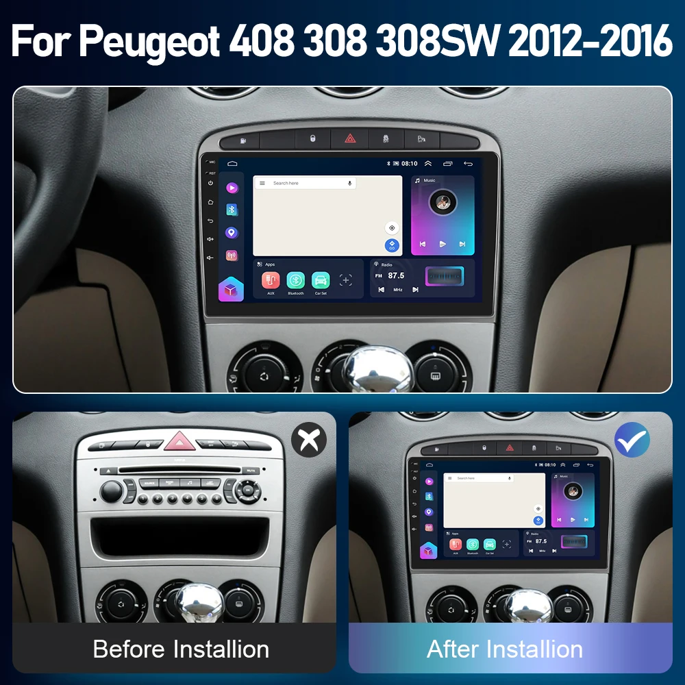 Podofo 4G CarPlay Android Auto Radio For Peugeot 408 308 308SW 2012-2016 Multimedia Video Player GPS Stereo Autoradio IPS DSP EQ