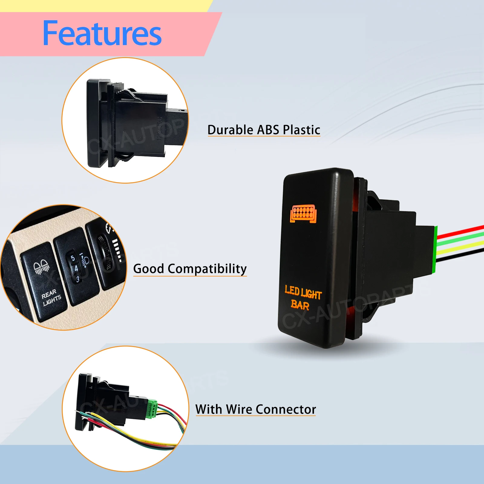 12V 24V Car Push Switch Amber LED Light Button Face Size 48x24mm For Toyota Jeep Truck ARB Carling Style 4x4 Accessories view 3