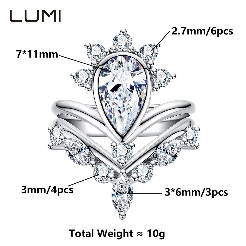 LUMI 3ct Waterdrop مويسانيتي مجموعة قابلة للتكديس خاتم S925 الفضة غرامة مجوهرات حفلة الذكرى عيد ميلاد الحاضر مختبر الماس #2