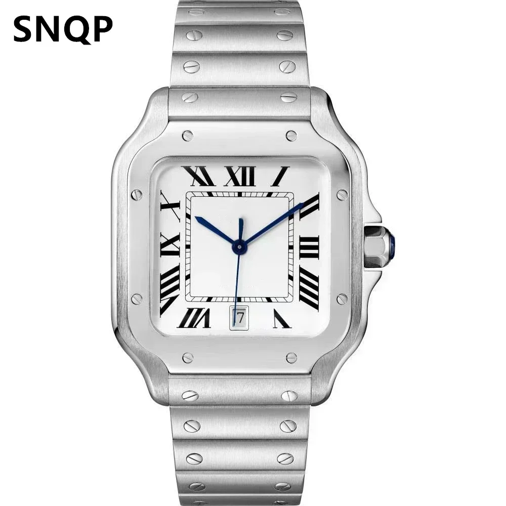 للجنسين أسود أبيض الروماني التلقائي الميكانيكية الرجال النساء ووتش الذهب الحافة الفولاذ المقاوم للصدأ الجلود الفرقة حسب الطلب