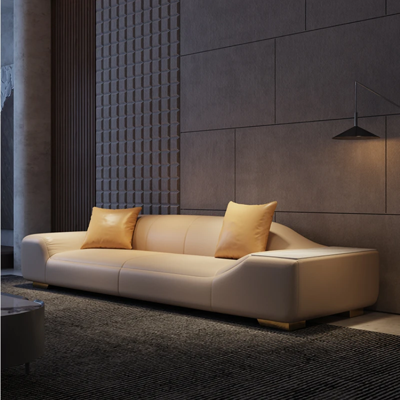 

Italian Leather Sofa First Layer Cowhide Modern Minimalist Nordic Shaped Sofa Small Apartment Living Room