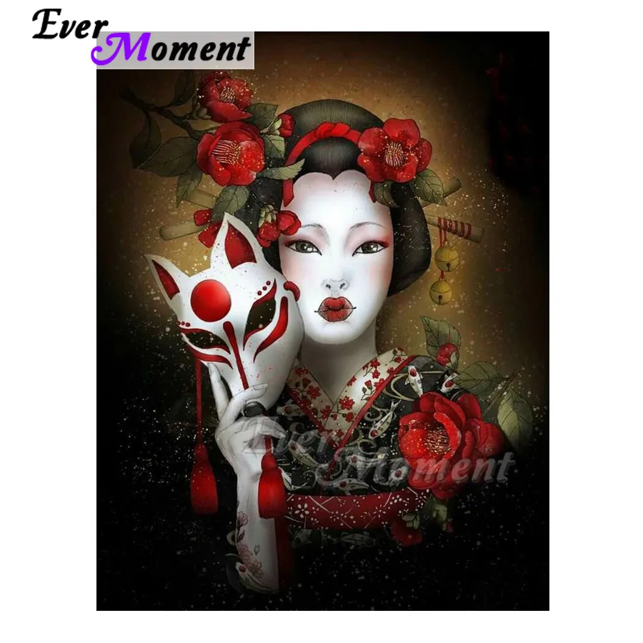 

Алмазная картина Ever Moment 5D DIY японский стиль женщина маска лисы горный хрусталь Алмазная вышивка крестиком Декор ASF1720