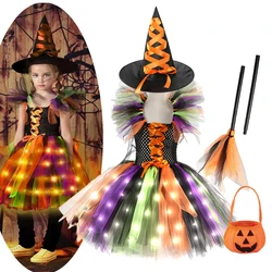 Halloween Girls Witch LED Dress Carnival Vestidos Party Dress Kids Cosplay Children Costume Festival Party Princess Dress