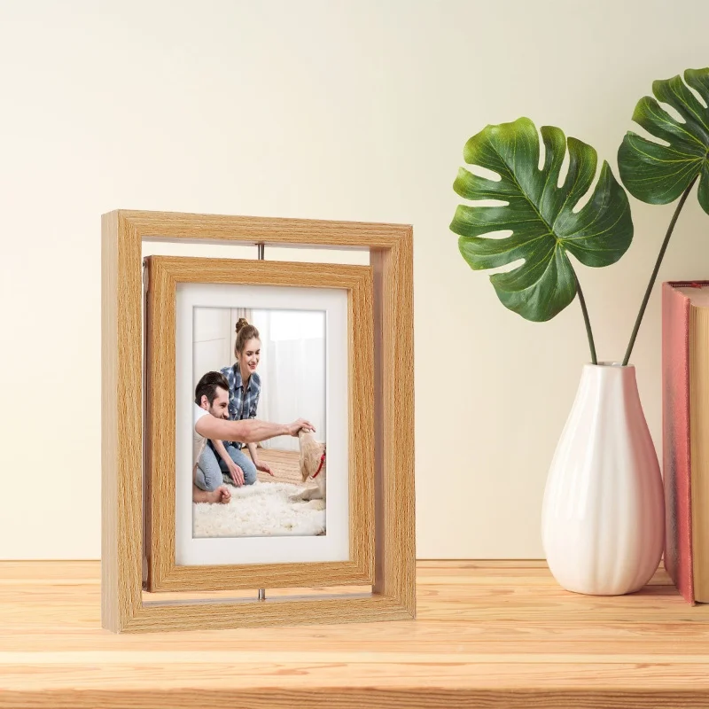 Marco de fotos giratorio de madera para huellas de perros y gatos – Regalo conmemorativo