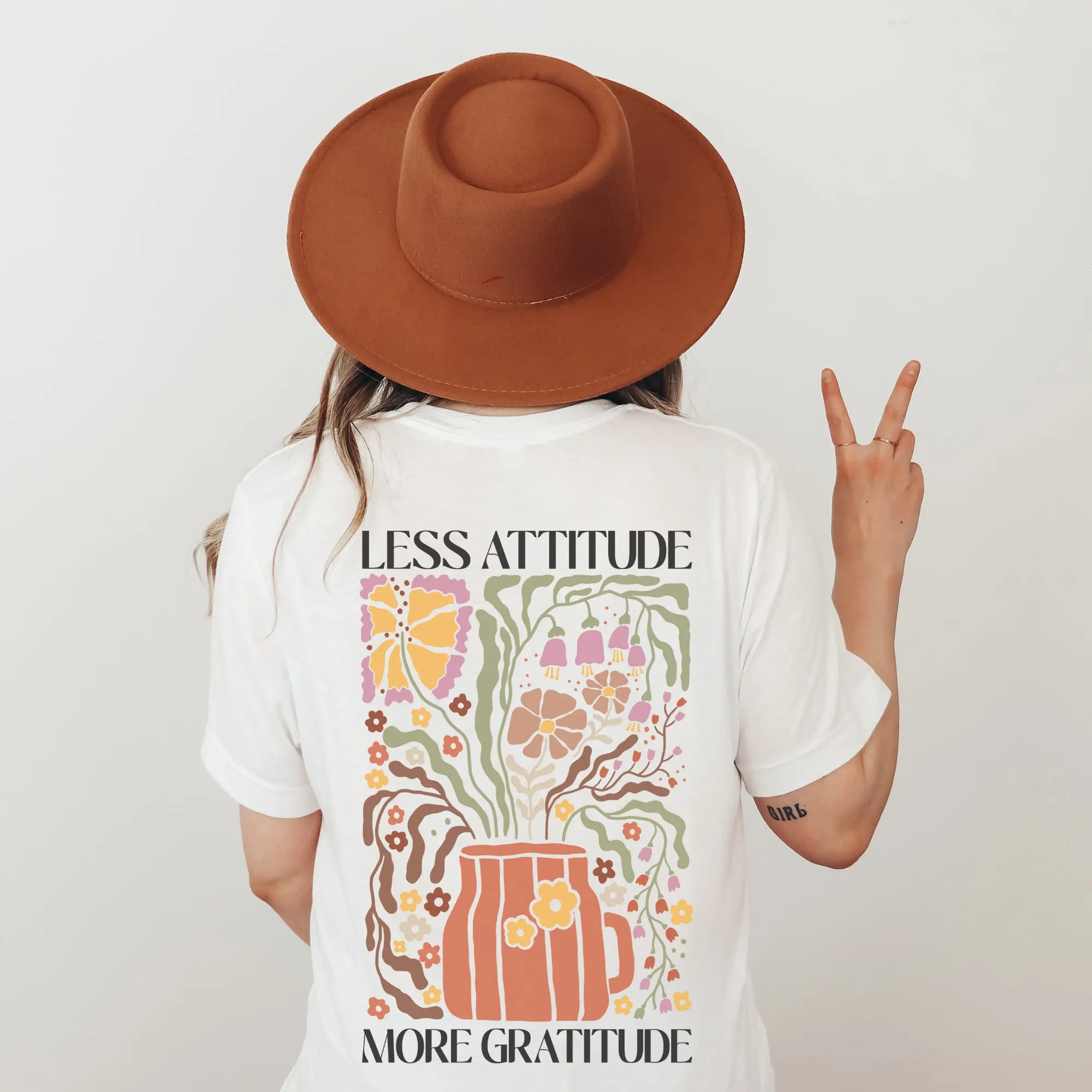 Vintage T Shirt Gratitude Flower Self Love Front Back Print Oversize Affirmation For Girlfriend