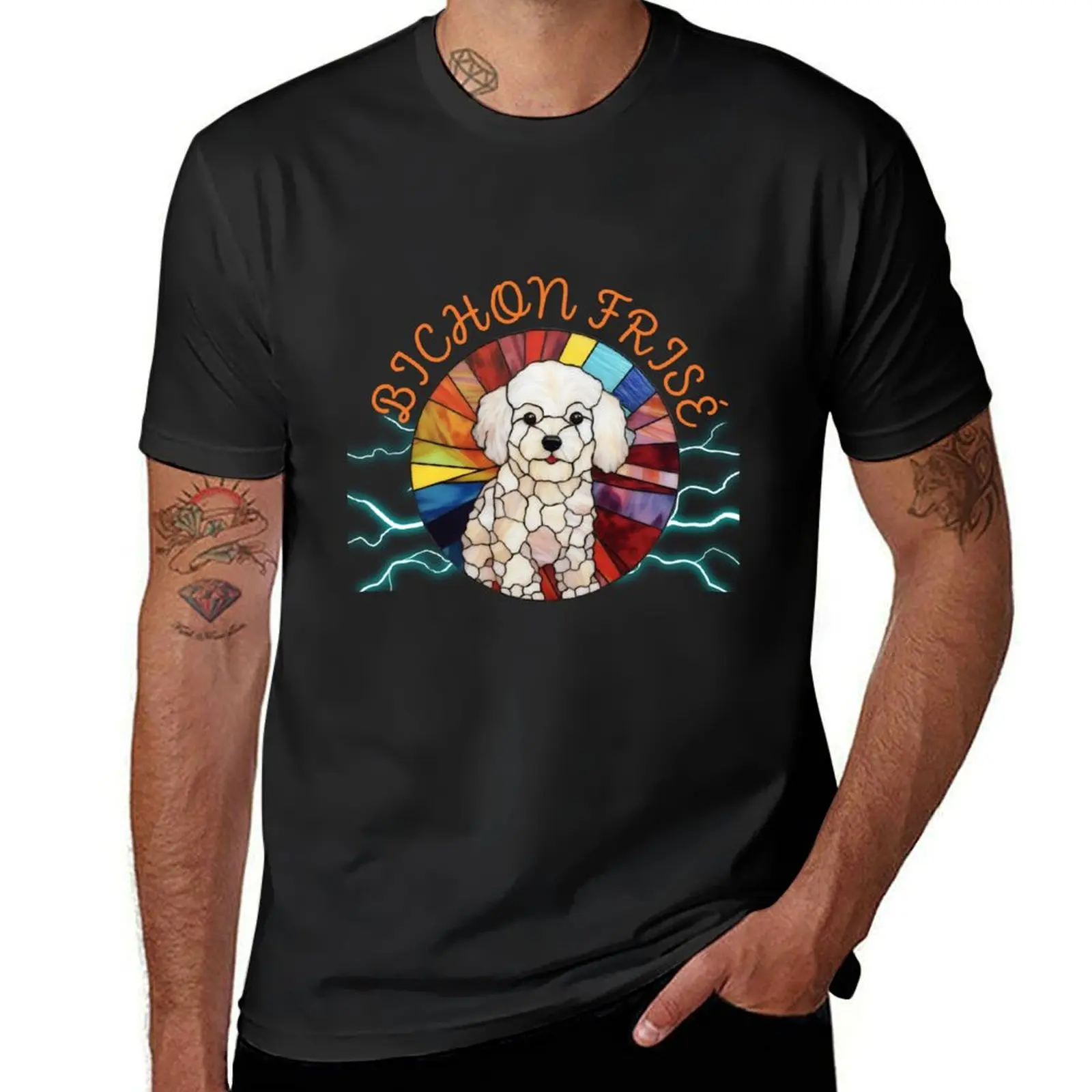 BICHON FRISé - Stained Glass Design 1 T-shirt customs cute tops oversized big and tall t shirts for men