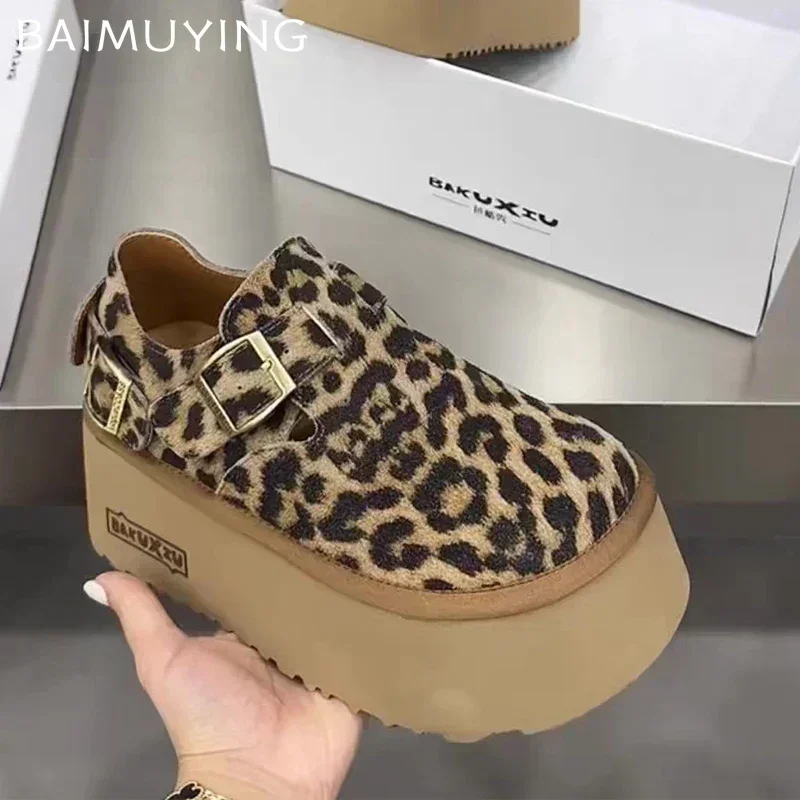 Leopard Platform Women Shoes Suede Flats Loafers Shoes Woman 2024 Trend Winter New Sneakers Casual Designer Walking Mujer Botas