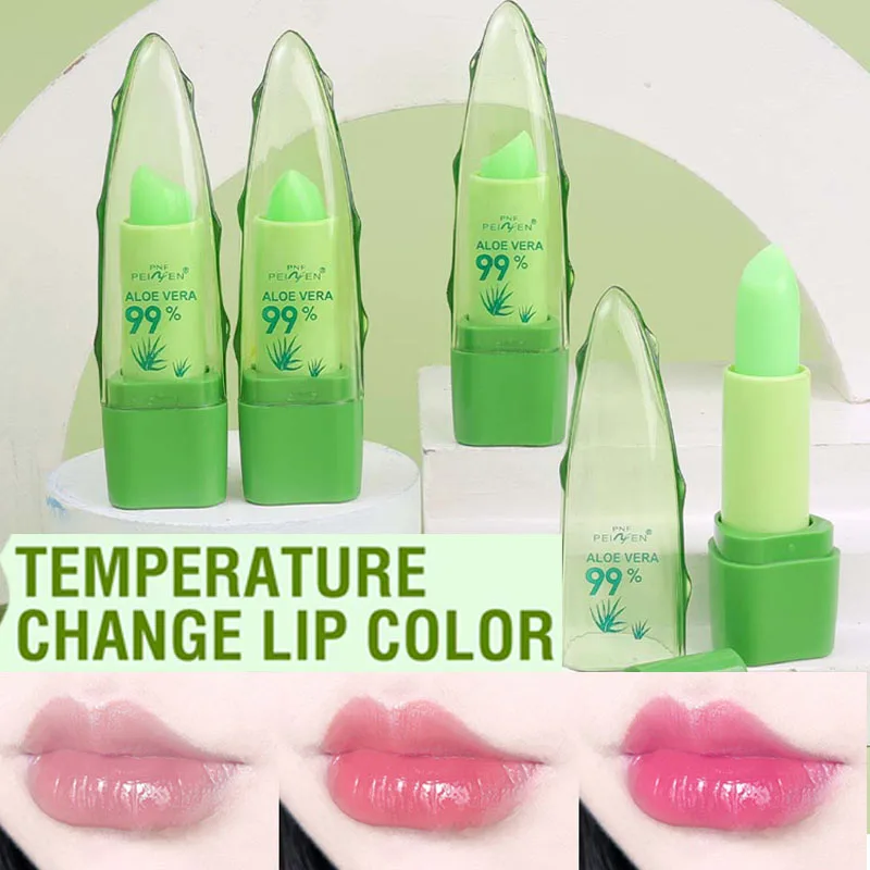 Color Changing Aloe Vera Lip Balm Waterproof Long-Lasting Natural Moisturizing Lipstick Nourishing Women Lips Makeup Cosmetics