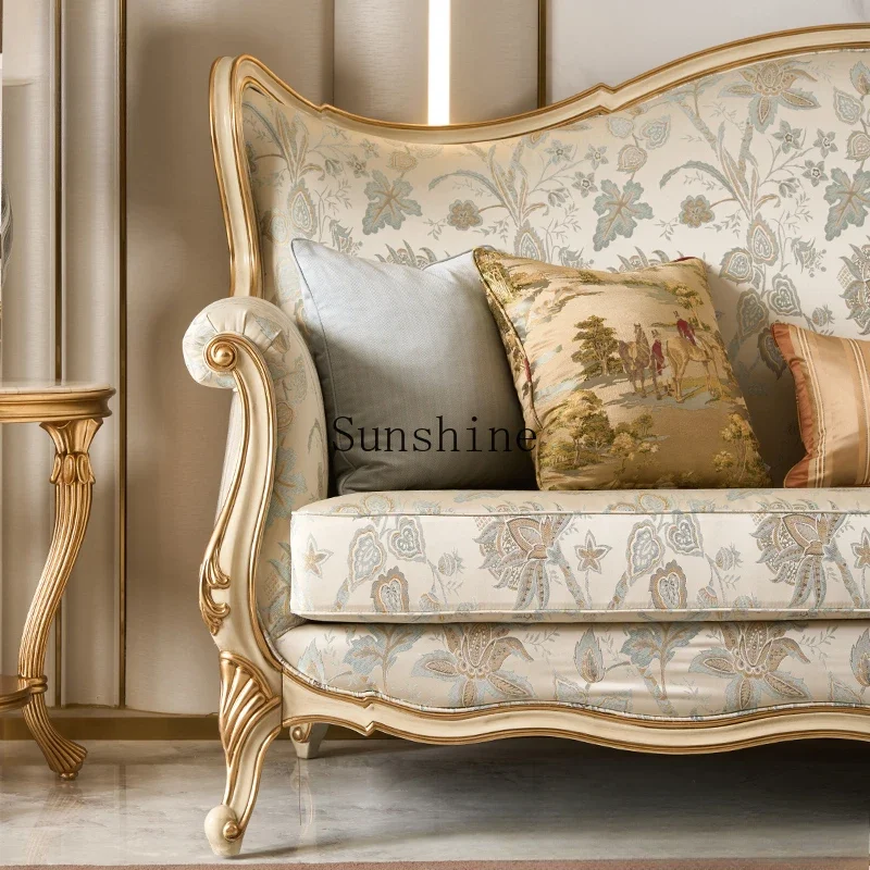 

Court retro small French solid wood villa furniture four-person fabric sofa combination EF2 FT