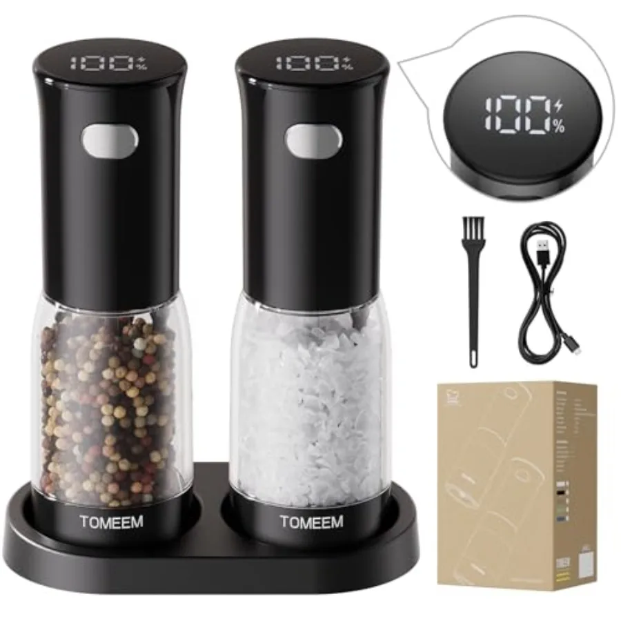 

Rechargeable Electric Salt and Pepper Grinder Set with LED Light 5-Level Adjustable Grinding 4.5oz Large Capacity Stainless Ste