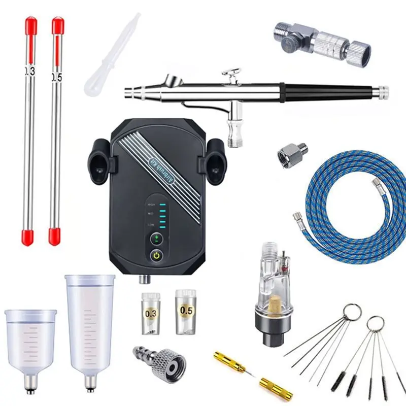 PORK-Mini Airbrush Set XLS-G00A Model Airbrush Air Pump Spray Paint Coloring Inkjet Printer US Plug Black Air Pump Set + 131 Set
