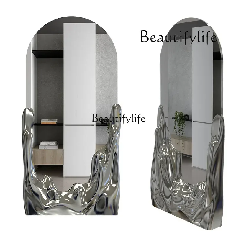 

high-grade light luxury water ripple home villa model room floor-to-ceiling dressing visual decorative mirror
