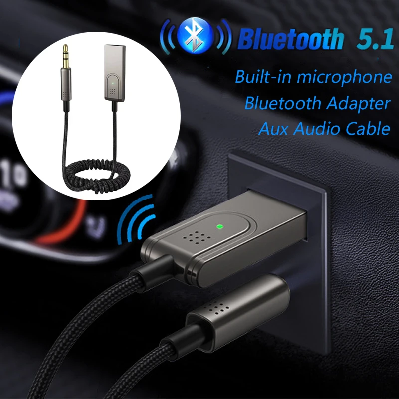 

Беспроводной Bluetooth 5,1 адаптер Aux аудио кабель для автомобилей 3,5 мм разъем USB Bluetooth приемник Музыкальные динамики ключ для громкой связи