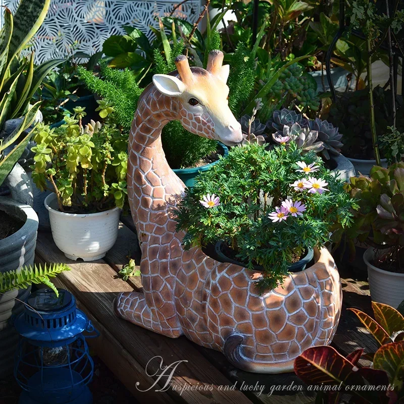 Cute Giraffe Flower Pots, Balcony Cartoon Succulent Container Kindergarten Creative Bonsai Basin, Courtyard Decorative Ornaments