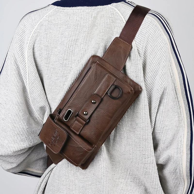 Herren-Hüfttasche aus PU-Material, sehr cool gestaltet, geeignet für Geschäftsreisen, Einzelschultertasche – Detail 8