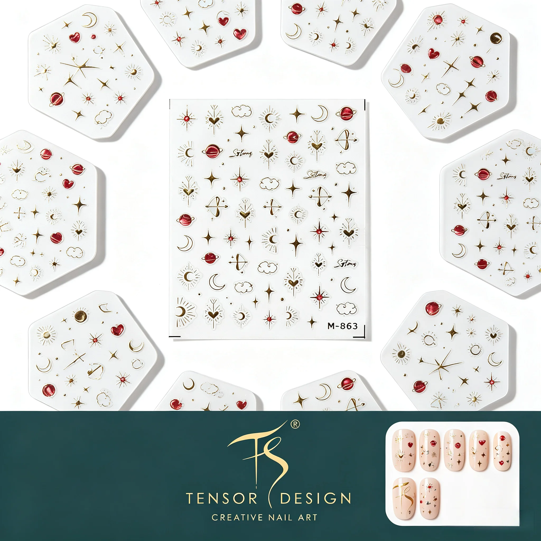 Nail Art Elegan - TENSOR NAIL Gold Moon Star Saturn