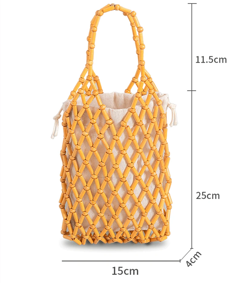 Summer Women's Hollow Out Tote Bag Designer  Hand-Woven Wooden Beaded Bag Bohemia Beach Seaside Holiday Handbag Sac A Main Femme