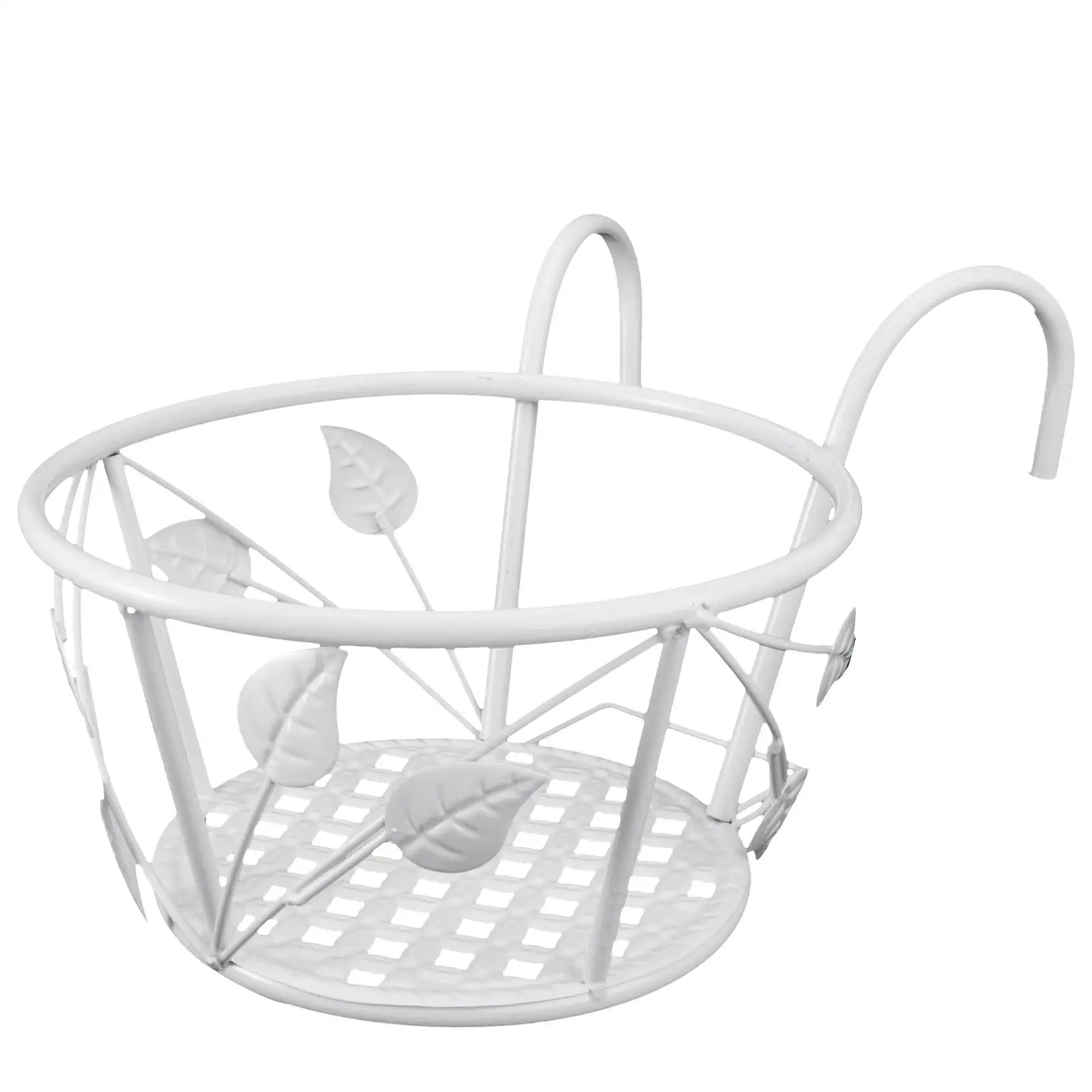 

Hanging Flowerpot Shelf Iron Planter Rack for Balcony Railing White Durable Hooks Storage Baskets