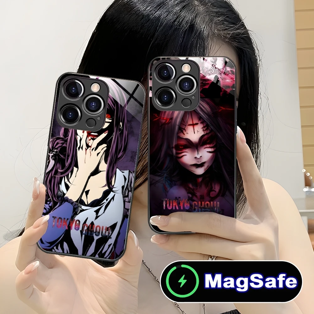 Tokyo Ghoul Rize Colour Mobile Cell Phone Case for iPhone 16 15 14 13 12 11 Pro Max Plus Mini MagSafe Wireless Charging Glass Co