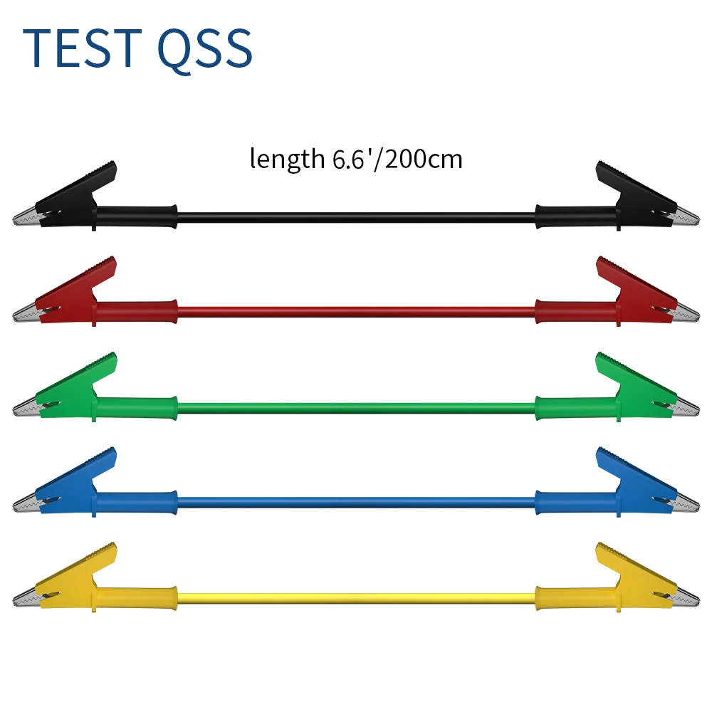 QSS 200CM 5Pcs Dual Alligator Clips Multimer Test Leads Wire Cable with Insulated Clips Test Flexible Copper Q.70036