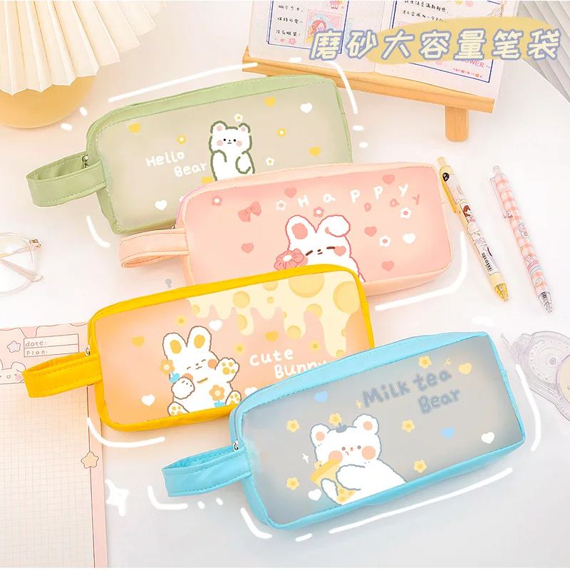 Kawaii Transparent Frosting PVC Pencil Case Pen Bag Cute Stationery Storage Bag PencilCase School Supplies Stationery Pencil Bag