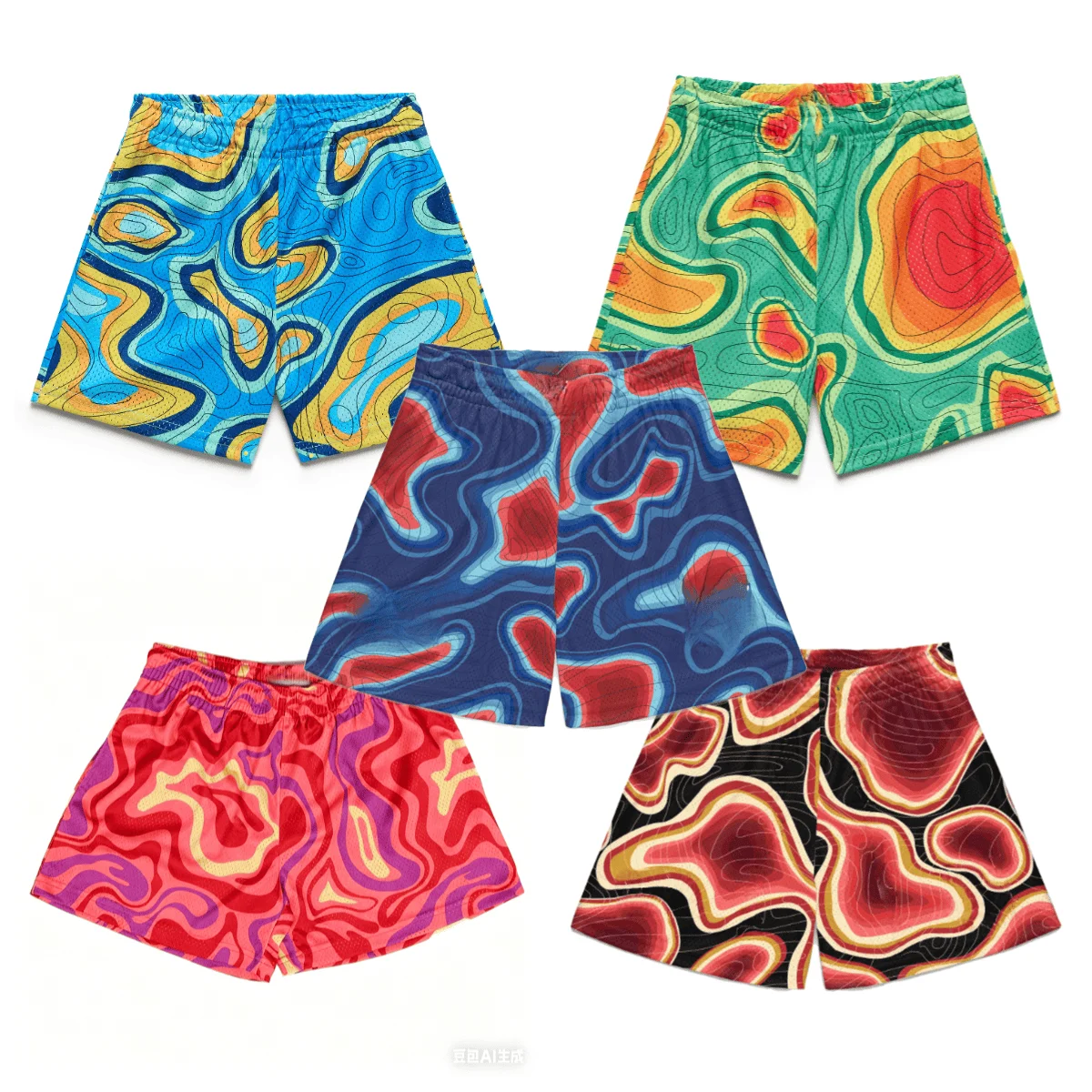Shorts 3D Impressos com Contorno Artístico para Adultos e Crianças; Calças Esportivas com Blocos de Cores que Aumentam a Dopamina