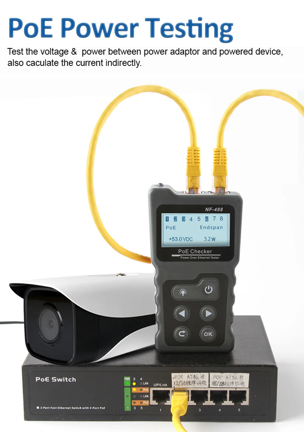 NOYAFA NF-488 LCD-Netzwerk-PoE-Tester für Ethernet Cat5 Cat6 LAN-Kabel, Schleifentestgerät – Detail 7