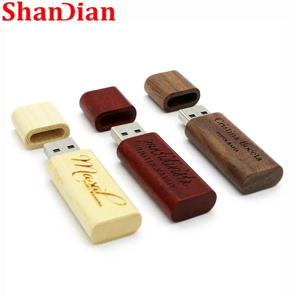 SHANDIAN 1 PCS Free Custom LOGO Wooden USB2.0 Flash Drive 4GB 8GB 16GB 32GB 64GB 128GB Pen Drives Photography Gifts Memory Stick