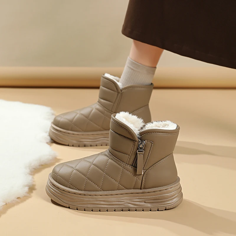 

Женские зимние новые нескользящие плюшевые теплые ботинки 2025, корейские зимние ботинки из искусственной кожи