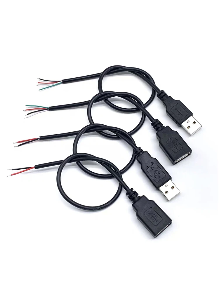 1/5/10pcs 30cm Power Supply Cable 2 Pin USB 2.0 A Female Male 4 Pin Wire Jack Charger Charging Cord Extension Connector DIY 5V