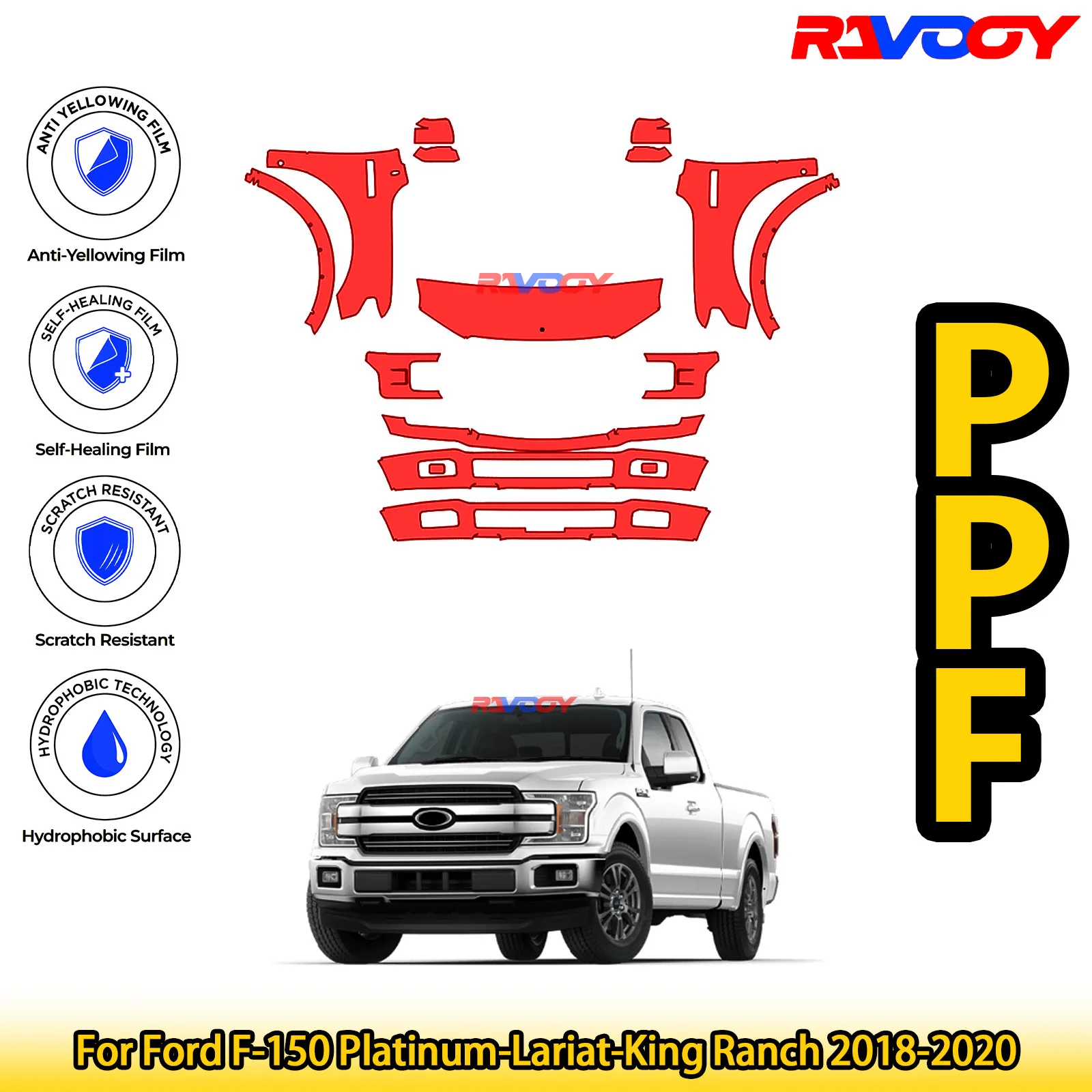 

Для Ford F-150 Platinum-Lariat-King Ranch 2018-2020 глянцевая матовая черная предварительно вырезанная передняя пленка PPF комплект защиты краски