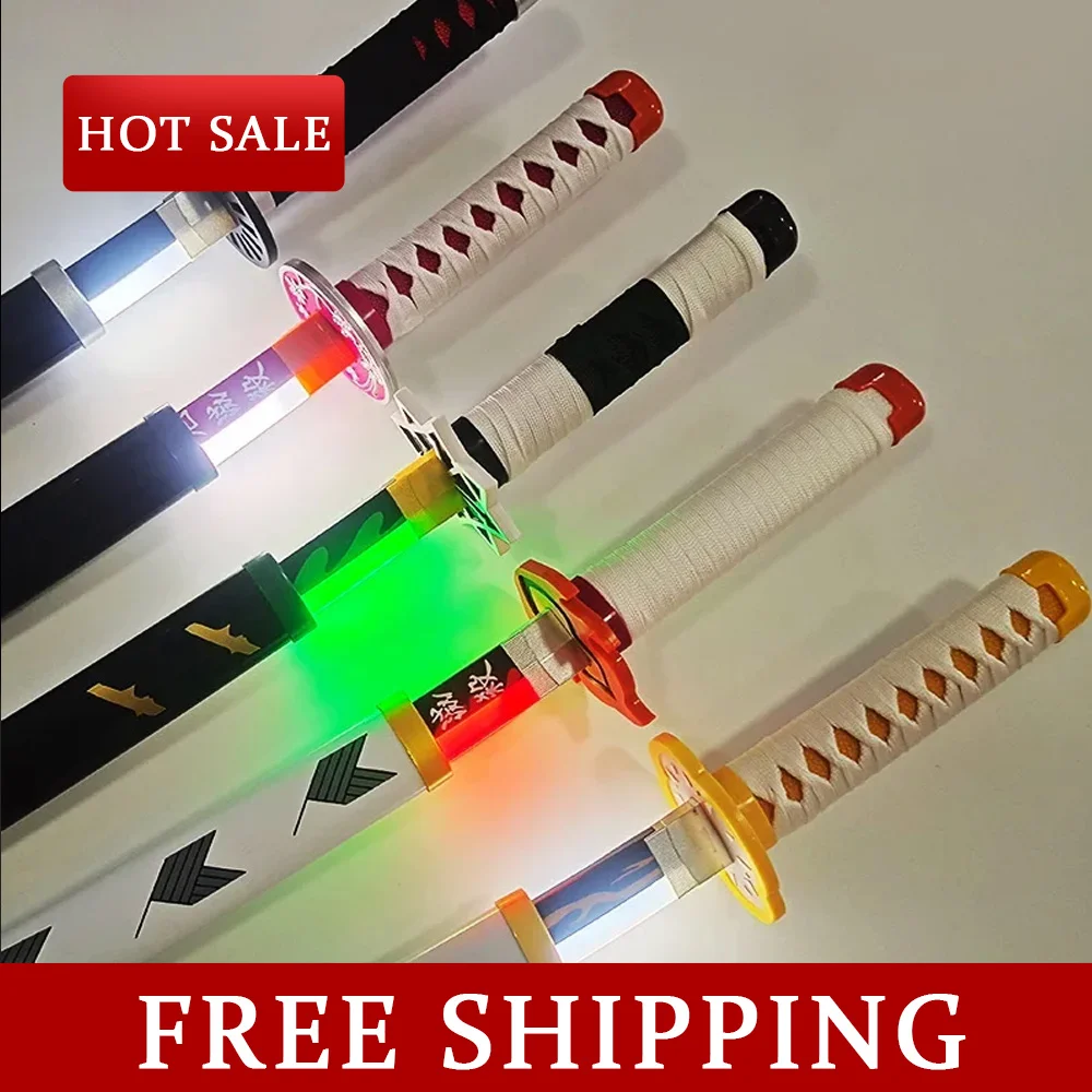 73cm Demon Slayer Sword Glowing Toys Bamboo Weapon Kamado Tanjirou Katana Model Cosplay Samurai Prop Toy Gifts