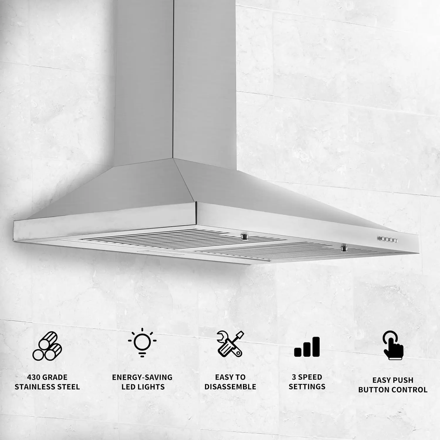 Range Hood, Range Hoods 30 inch Stainless Steel,450 CFM Kitchen Hood with LED Light Baffle Filters,3 Speed Exhaust Fan Vent Hood