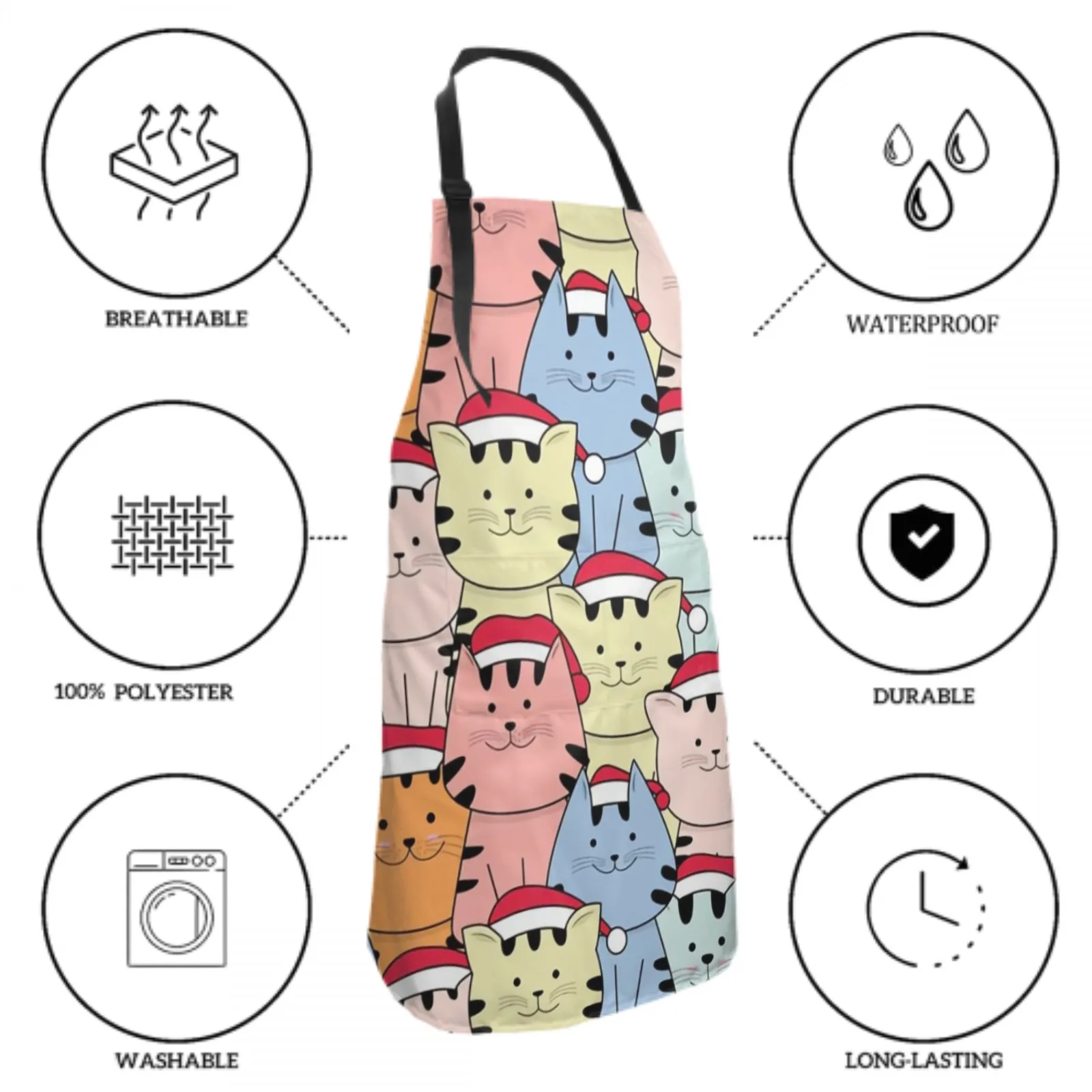 Cartoon Cat Waterproof Apron with 2 Pockets Kitchen Chef Apron  Apron for Hair Brushing Cooking Baking Painting Gardening