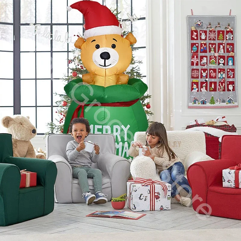 Muñeco de oso de Navidad, luz Led de alto brillo, muñecos de juguete inflables de Navidad, respetuosos con el medio ambiente para decoración de fiesta de Año Nuevo en el hogar