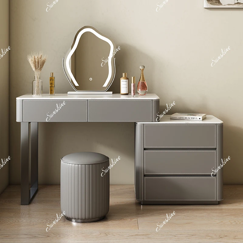 Saddle leather dresser computer table integrated simple modern small solid wood bedroom makeup table