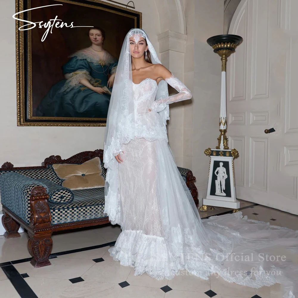 SSYTENS 魅力的なウェディングドレスブライダルチュール恋人 A ライン高品質レースアップブライダルドレス Vestidos De Novia カスタマイズ
