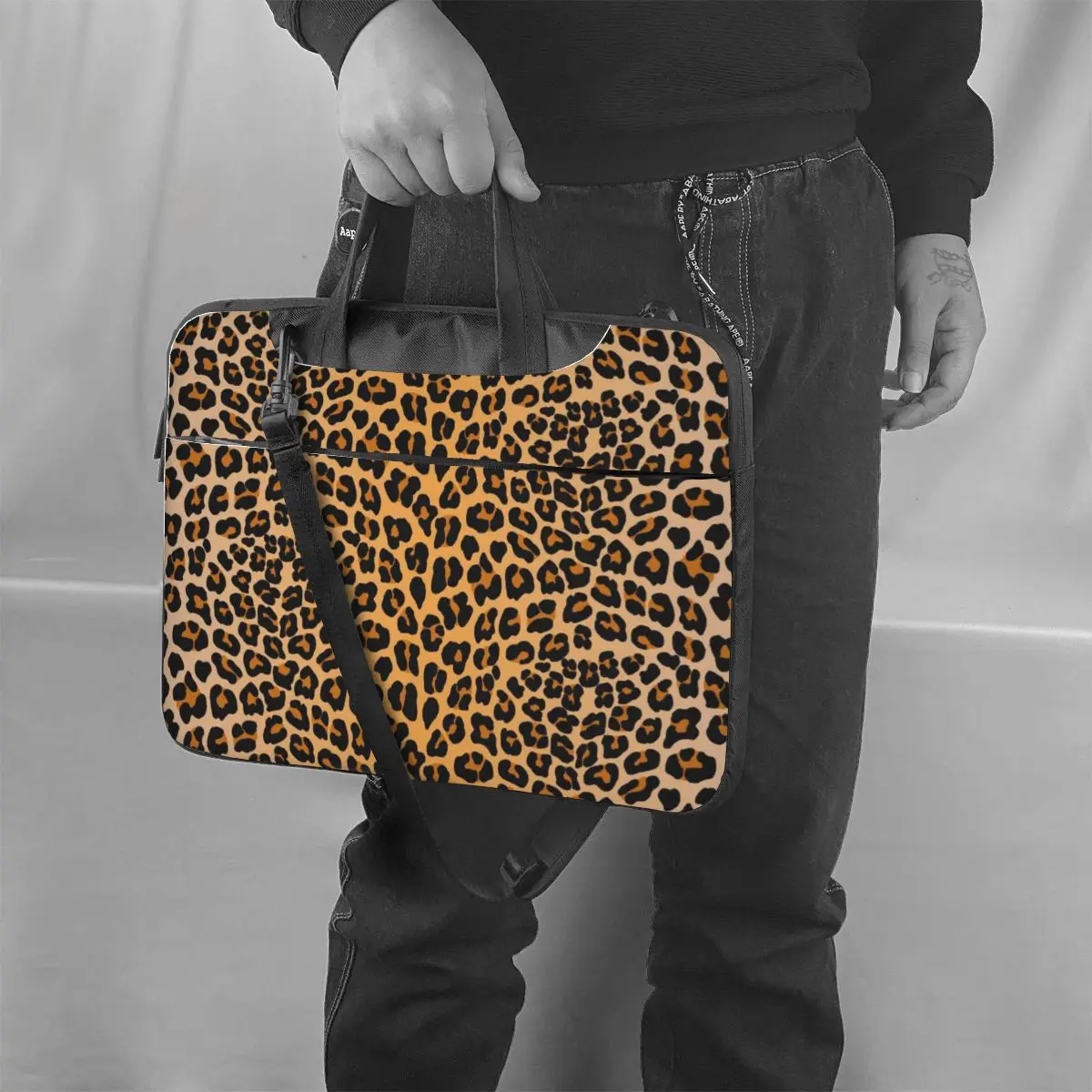 Leopard Print Crossbody Laptop Bag Case Computer Bag 13 14 15.6 Inch Notebook Pouch for Macbook Pro
