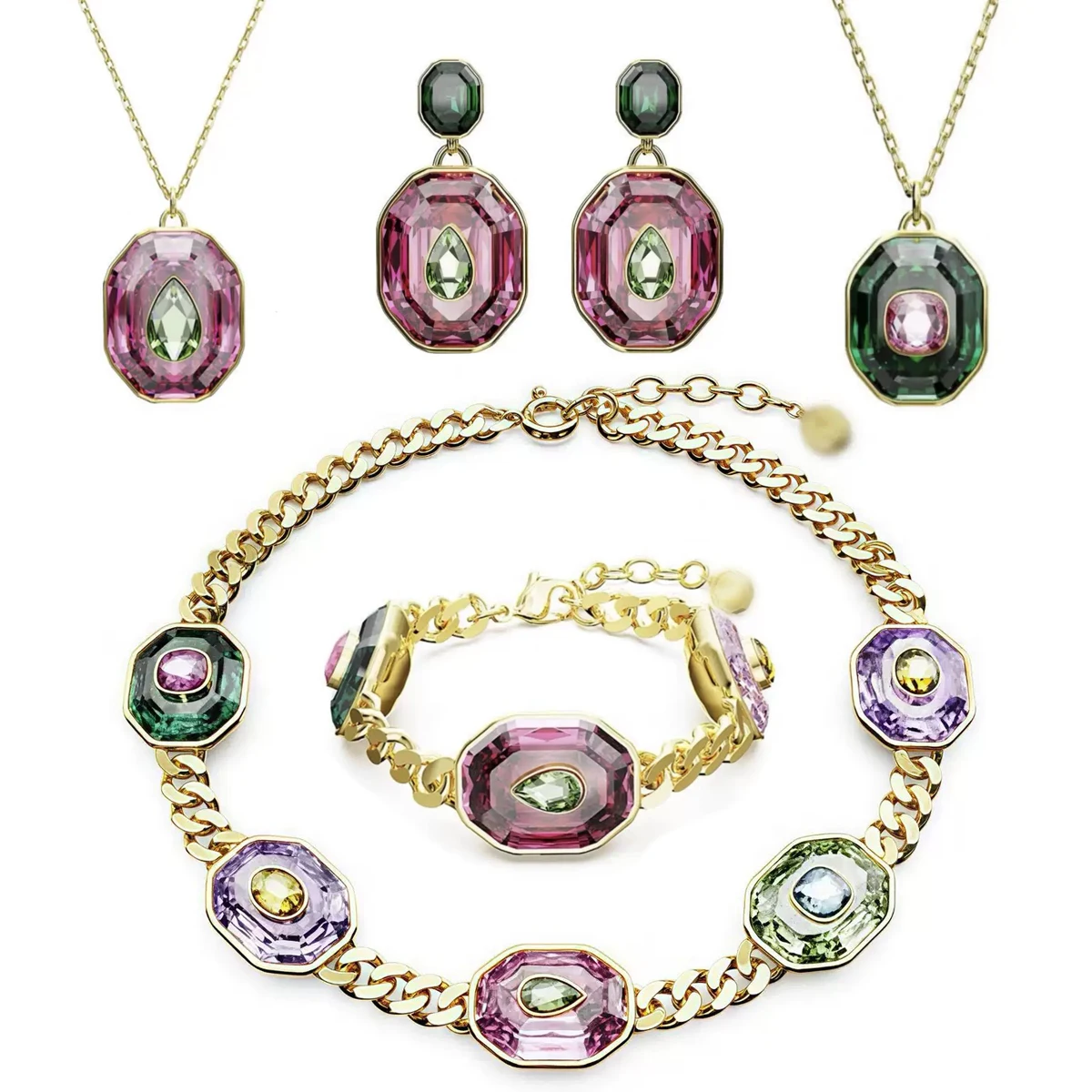 

Luxury jewelry for Women Crystal Octagonal Sugar Cube Necklace, Bracelet, Earrings,Elegant Accessories for Banquets and Parties